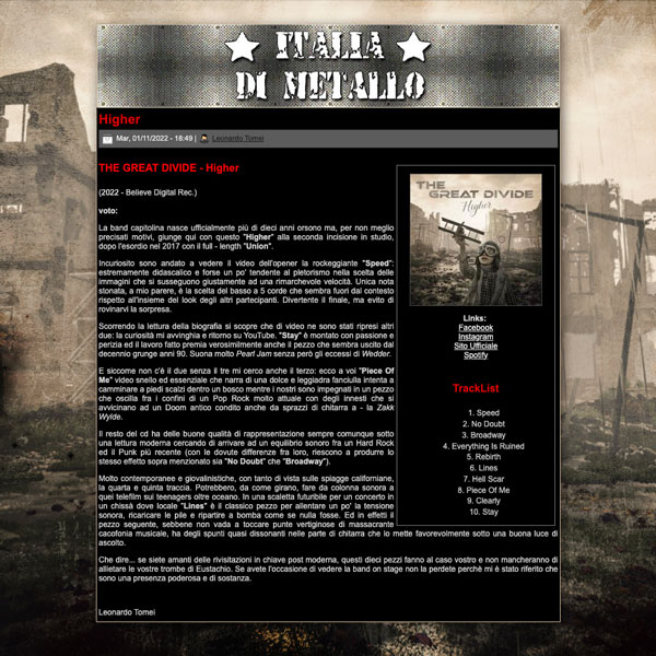 The Great Divide-Higher-review by Italia di Metallo